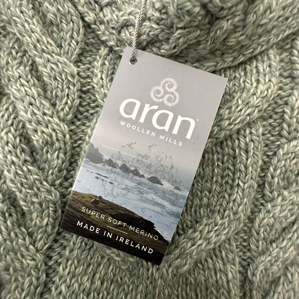 Aran Woolen Mills Sweater Womens Small Green Super Soft Merino Cable Knit Irish - Picture 2 of 9